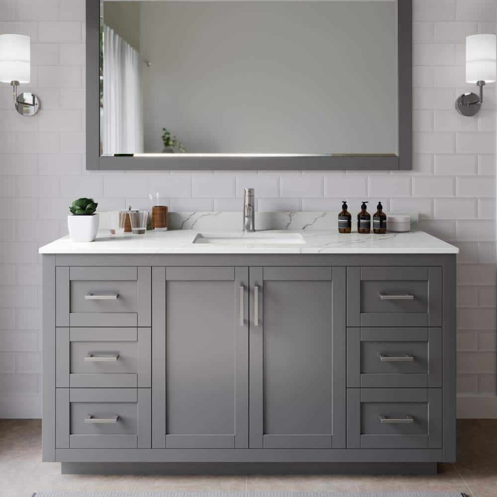 Miranda 60 in. W x 22 in. D x 33.75 in. H Single Bath Vanity in Dark Gray with Giotto Quartz Top price history on PriceWatchPro