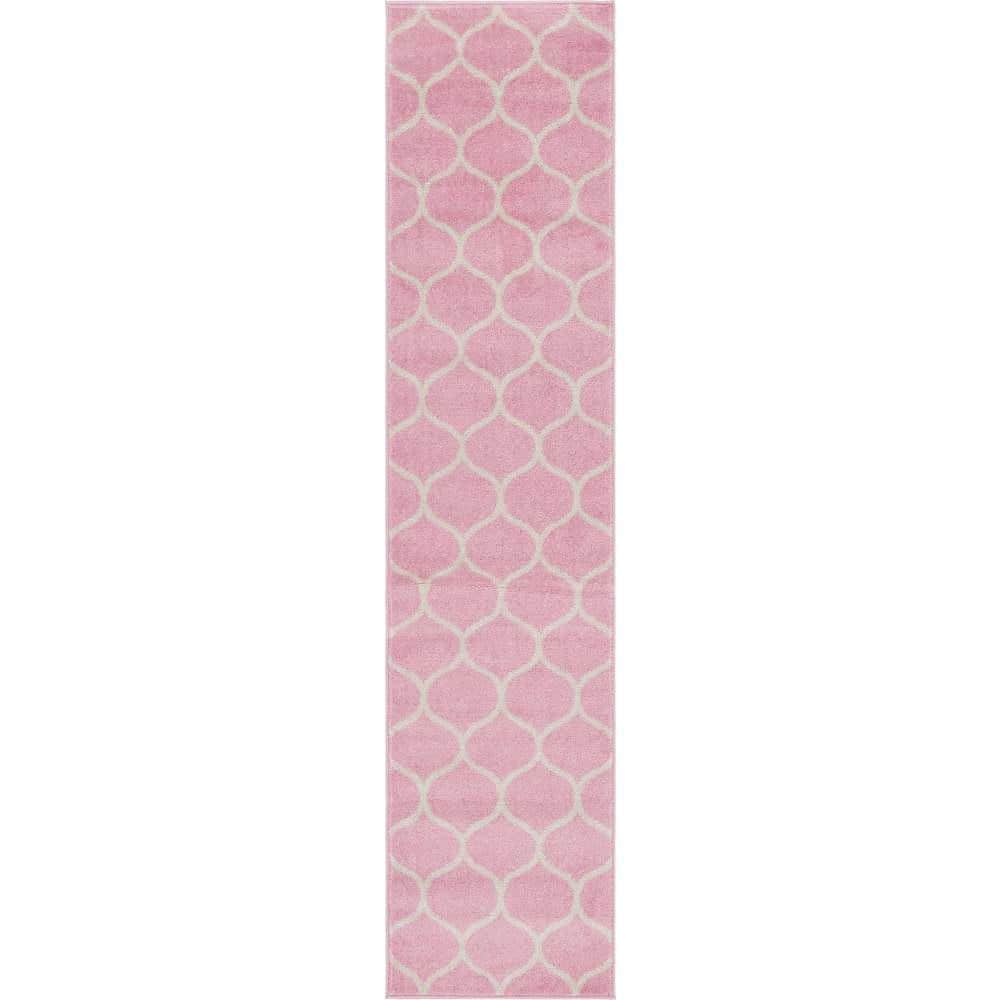 Trellis Frieze Collection Area Rug - Rounded (2 ft.  x 8 ft. 8 in. Runner Light Pink/Ivory) price history on PriceWatchPro