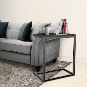 13.75 in. D x 21.75 in. W x 27 in. H C Shaped Sofa Side End Table in Black with Hardwood Surface