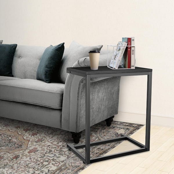 Aoibox 13.75 in. D x 21.75 in. W x 27 in. H C Shaped Sofa Side End Table in Black with Hardwood Surface