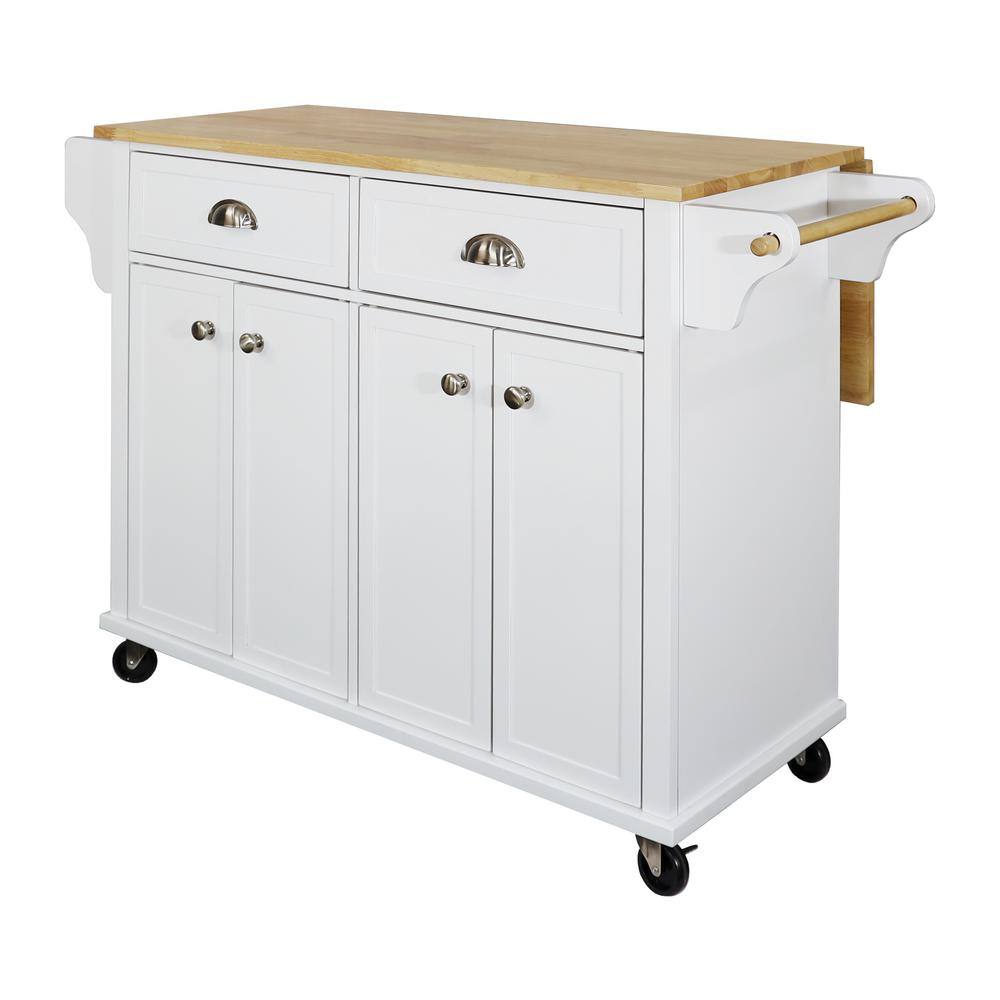 White Wooden 52 in.. Kitchen Island with Foldable Wooden Drop-Leaf ...