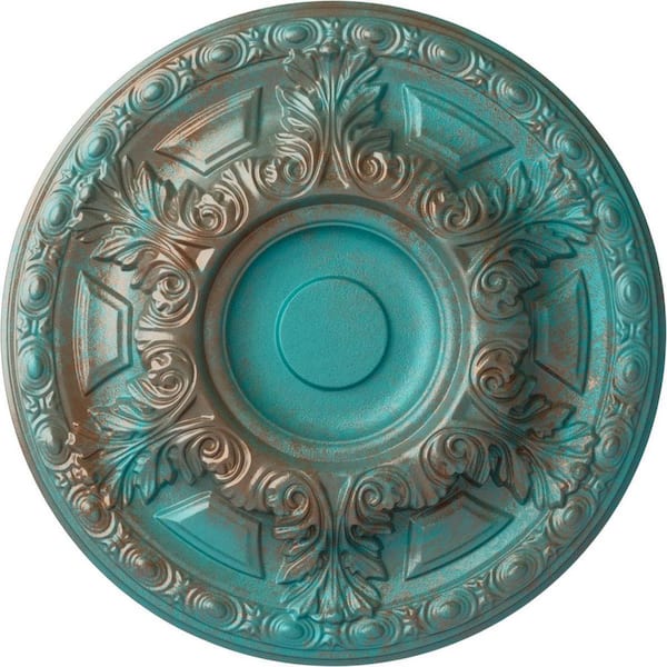 Ekena Millwork 2-3/4 in. x 23-1/2 in. x 23-1/2 in. Polyurethane Granada Ceiling Medallion, Copper Green Patina