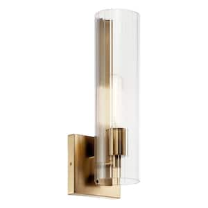 Jemsa 1-Light Champagne Bronze Bathroom Indoor Wall Sconce Light with Clear Fluted Glass Shade