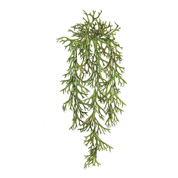 32 in. Green Brown Artificial Staghorn Hanging Plant Greenery Foliage Bush (Set of 2)