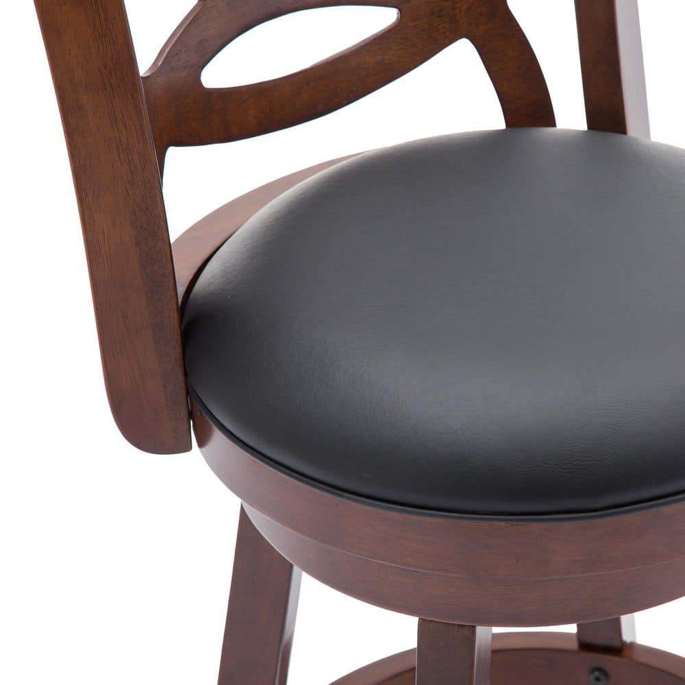 Cherry Wood Swivel Bar Stool with Leatherette Seat