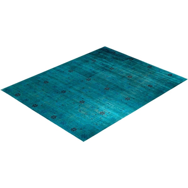 Overdyed Blue 12 ft. x 15 ft. Solid Wool Indoor Area Rug