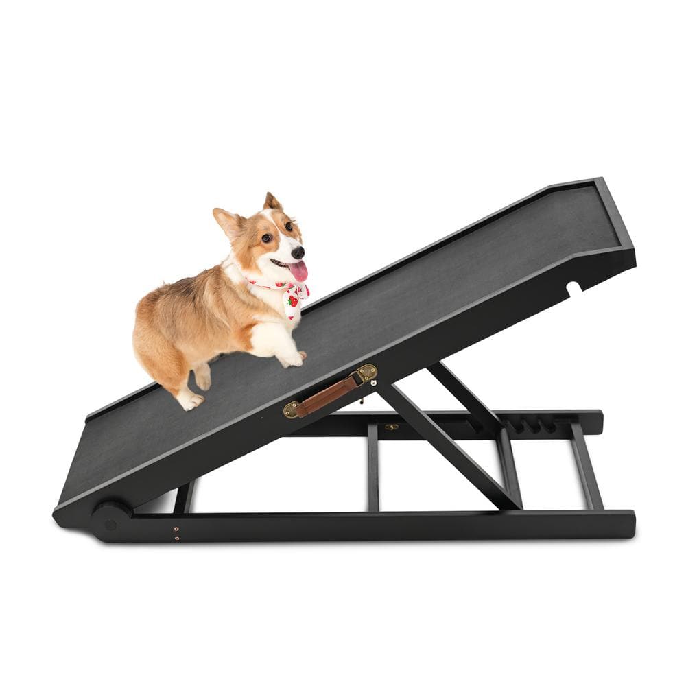 BOZTIY Dog Ramp 4Adjustable Height 14 in.20 in. Folding Wooden Pet Ramp with Upgrade Rubber