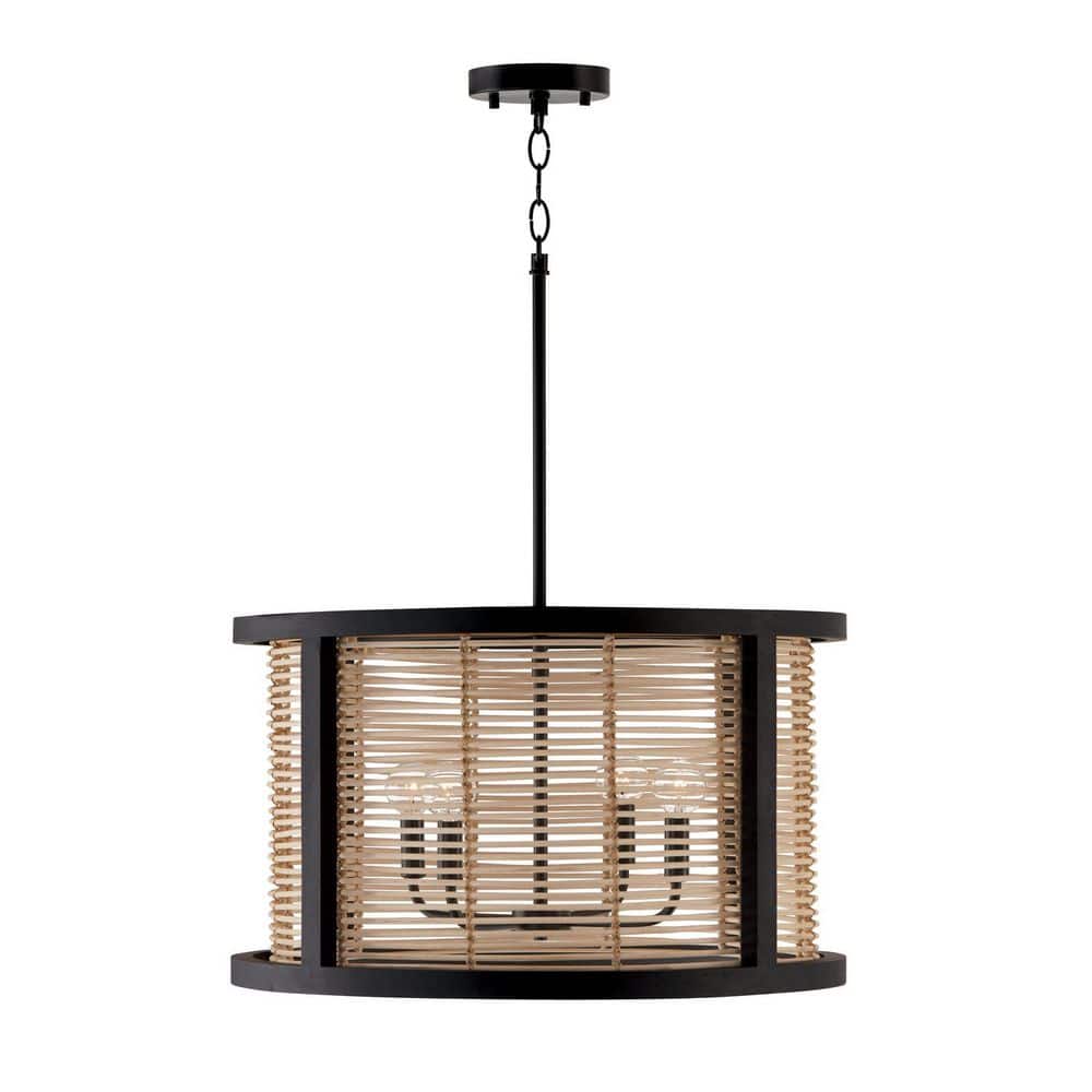 Rico 22 in. W x 13 in. H 4-Light Pendant in Flat Black made with Handcrafted Mango Wood and Rattan price history on PriceWatchPro