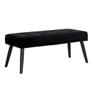 Brooklyn Tufted Black Velvet Ottoman Accent Bench 40.25 in. x .16.25 in. x 17 in.