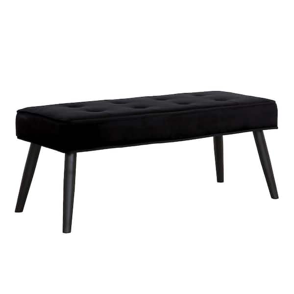WESTINFURNITURE Brooklyn Tufted Black Velvet Ottoman Accent Bench 40.25 in. x .16.25 in. x 17 in.