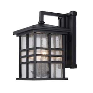 Huntington 2-Light Black Outdoor Wall Light Fixture with Seeded Glass