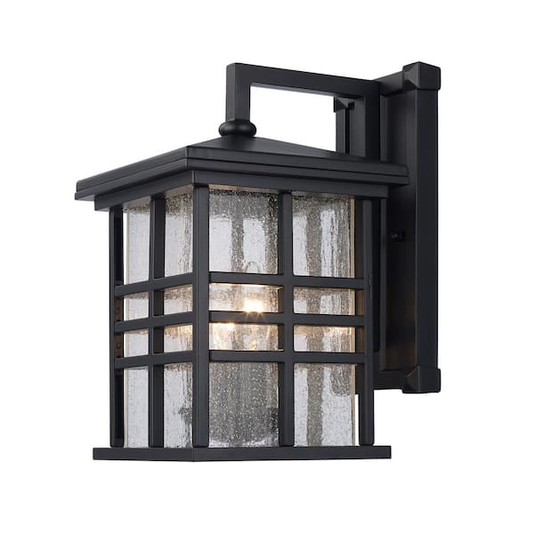 Bel Air Lighting Huntington 2-Light Black Outdoor Wall Light Fixture with Seeded Glass