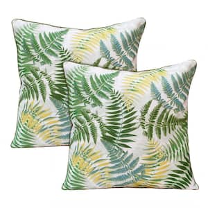 Fern Green/Yellow Botanical Polyester 20 in. x 20 in. Indoor Throw Pillow (Set of 2)