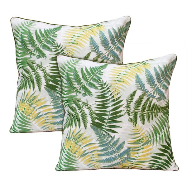 LR Home Fern Green/Yellow Botanical Polyester 20 in. x 20 in. Indoor Throw Pillow (Set of 2)