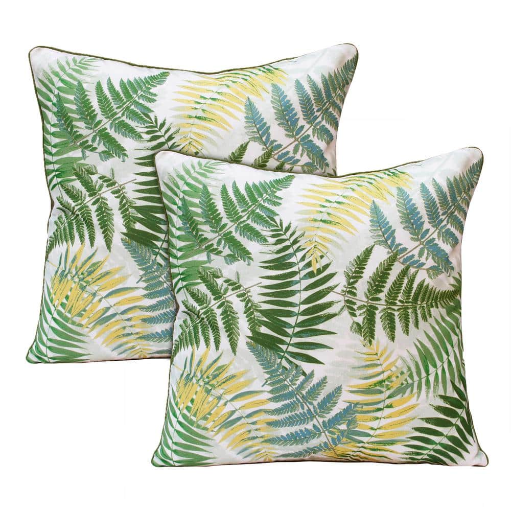 Fern Green/Yellow Botanical Polyester 20 in. x 20 in. Indoor Throw Pillow (