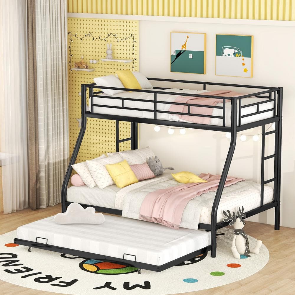 Harper & Bright Designs Black Twin Over Full Metal Bunk Bed with Twin ...