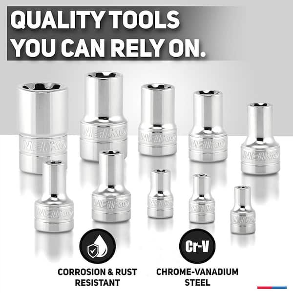 NEIKO External Torx Plus Socket Set, EP6-EP24, Cr-V Steel, 1/4,3/8