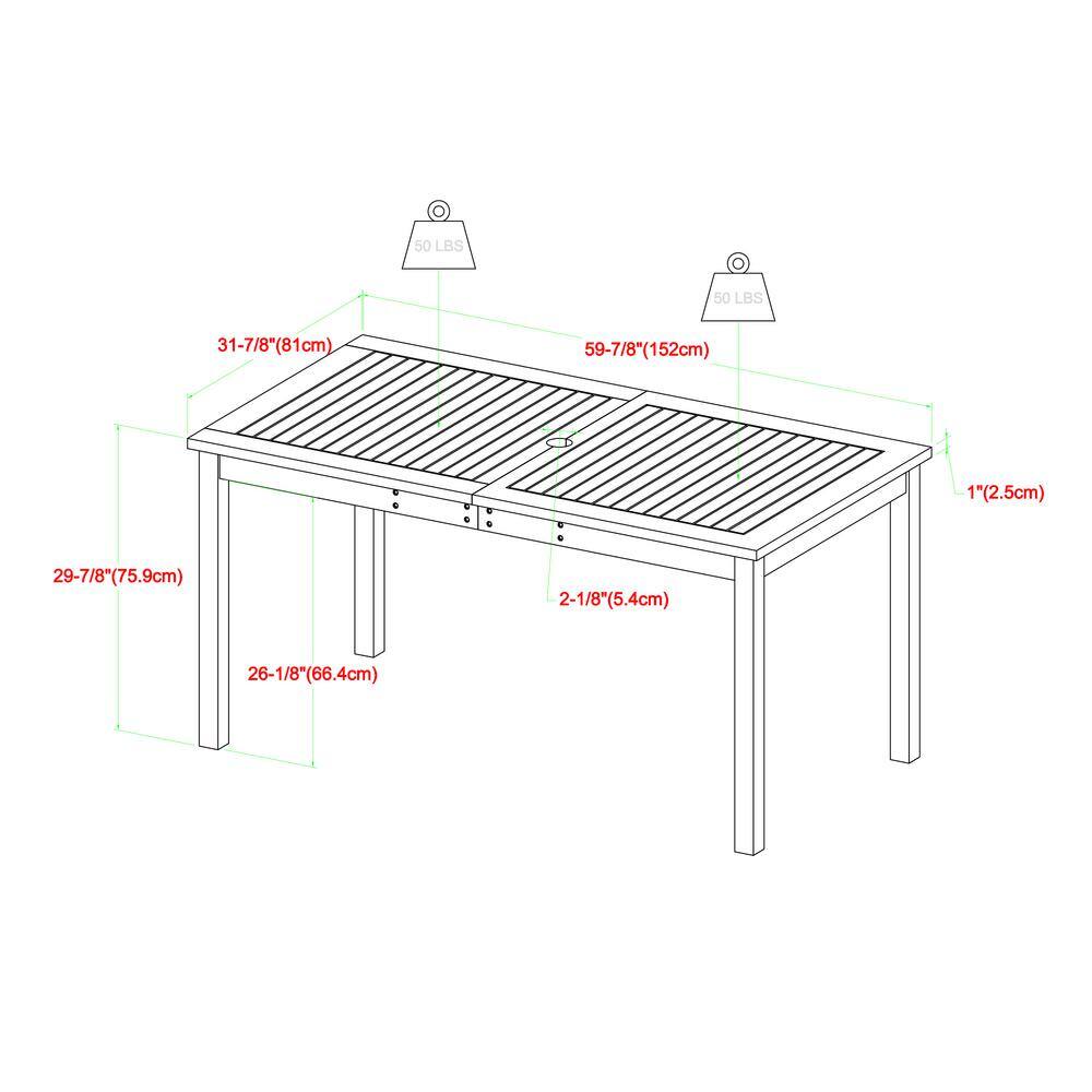 Gray Wash Acacia Wood Outdoor Dining Table with Slatted Surface