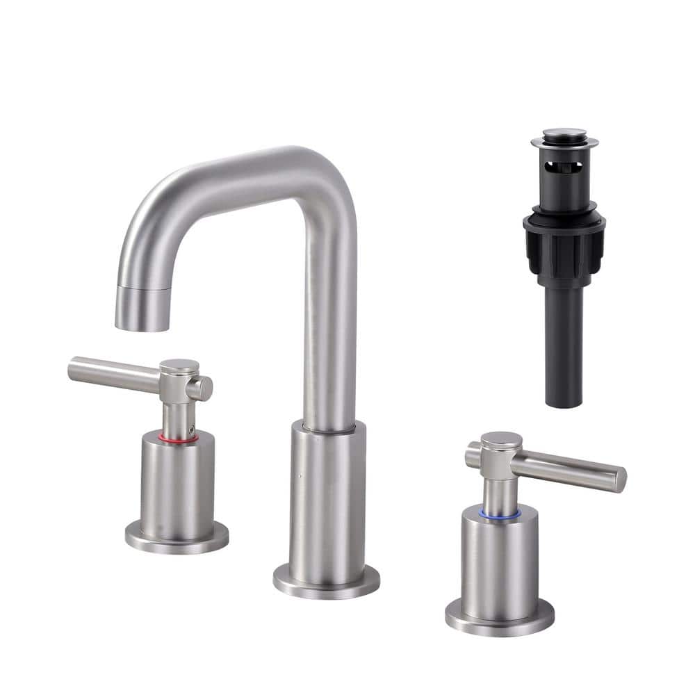 Brushed Nickel 8-Inch Widespread Double Handle Bathroom Faucet