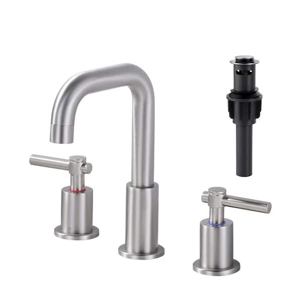 IVIGA 8 in. Widespread Double Handle Bathroom Faucet with Swivel Spout, 2 Aerators, Drain and Supply Lines in Brushed Nickel
