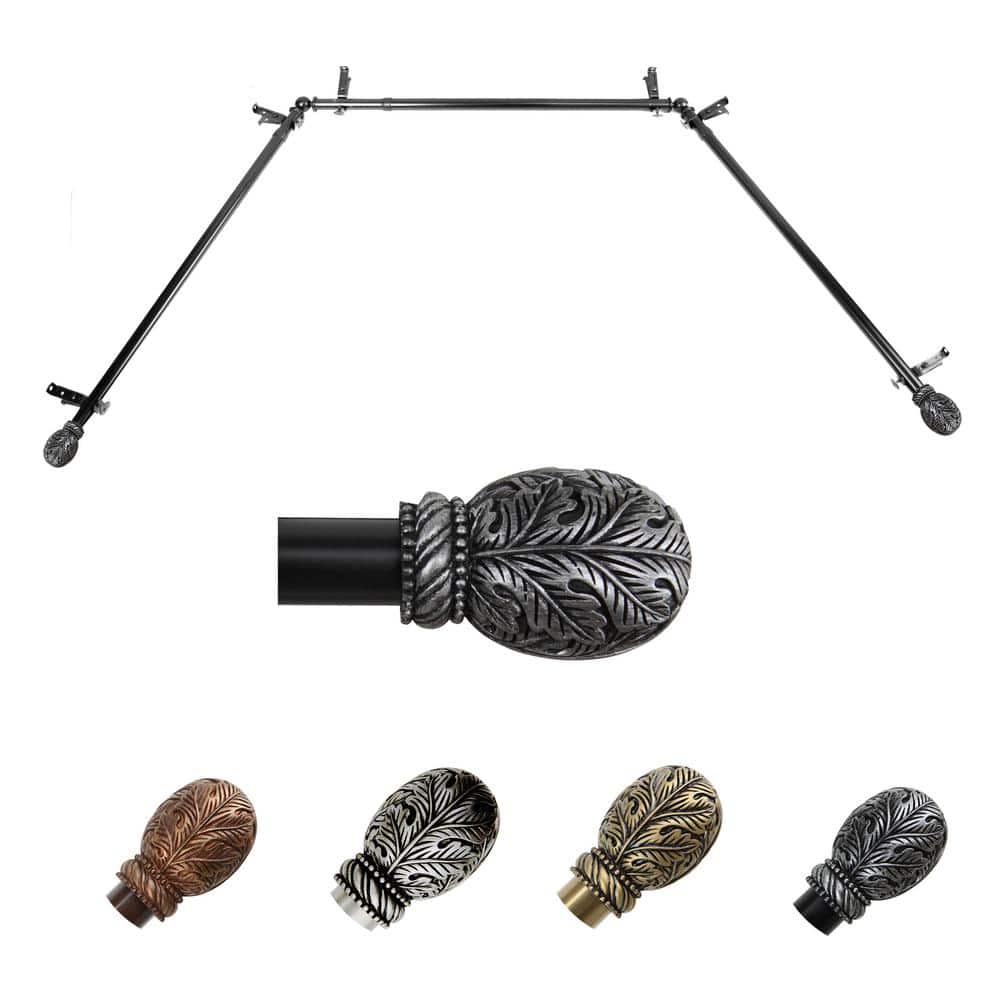 "13/16"" Dia Adjustable 20""-36"", 38""-72"" Bay Window Curtain Rod with Irene Finials in Black" price history on PriceWatchPro