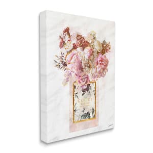 "Floral Bouquet Fashion Shopping Bag White Gold" by Ziwei Li Unframed Abstract Canvas Wall Art Print 16 in. x 20 in.