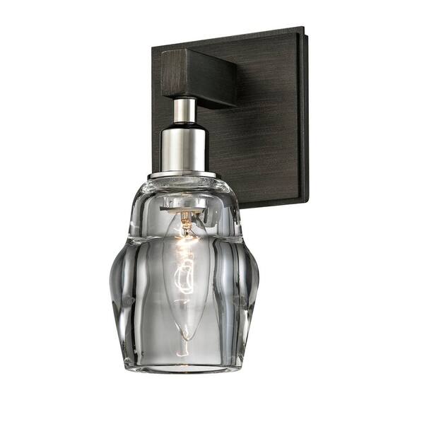 Troy Lighting Citizen 1-Light Graphite and Polished Nickel Bath Light with Clear Pressed Glass Shade