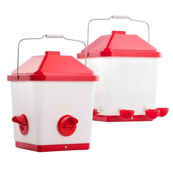 Automatic Chicken Feeder & Waterer Set, 13.8 x 13 x 16. 7in. with Water Cup No Waste, Hanging Poultry Feeder, Greenhouse
