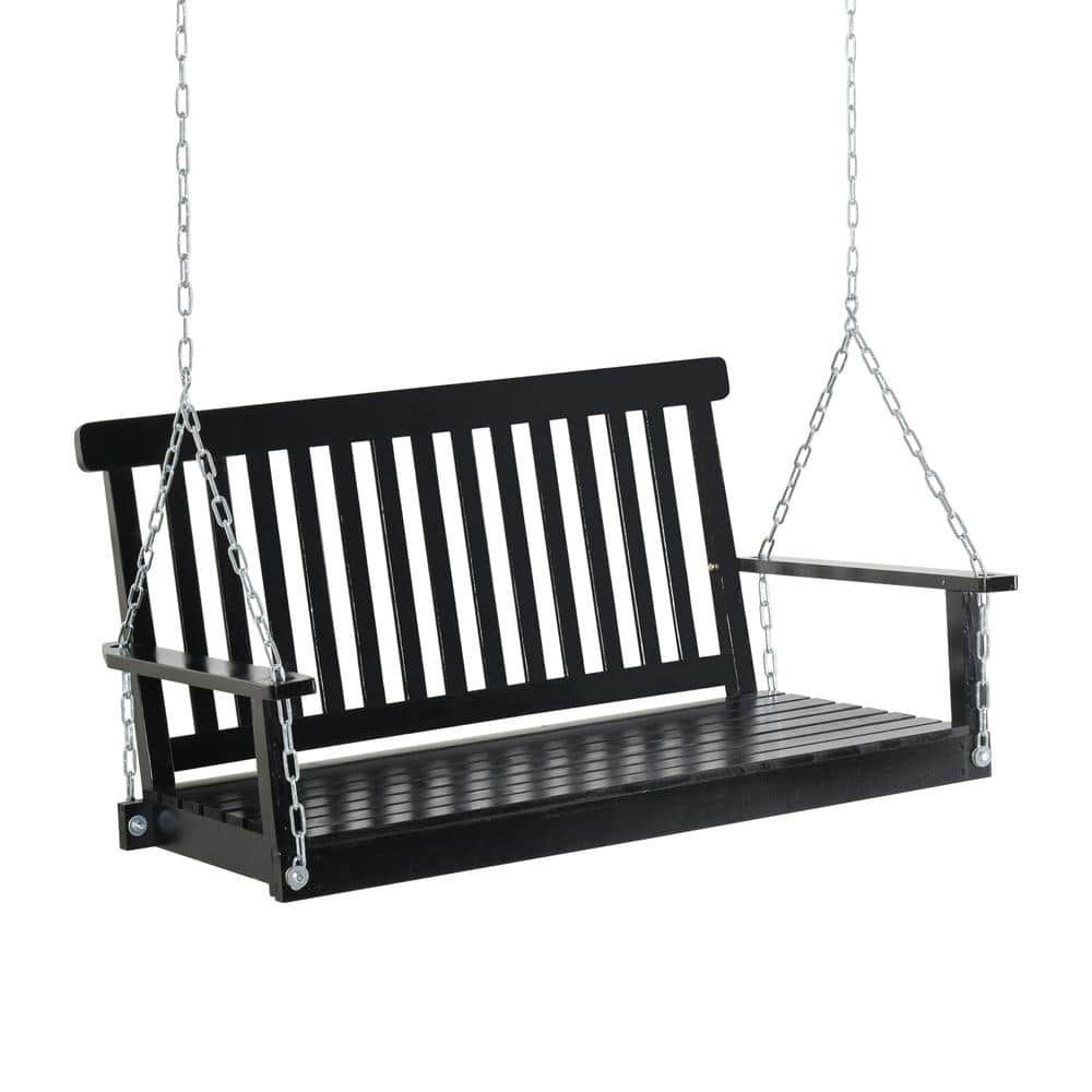 46.75 in. Seats 2-People Wood Patio Swing with Slatted Build and Chains, 44