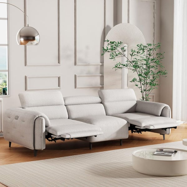 THE RIGHT PATH 104.3 in. Pillow Top Arm Fabric Shape Square Sofa 40.5 in. Grey