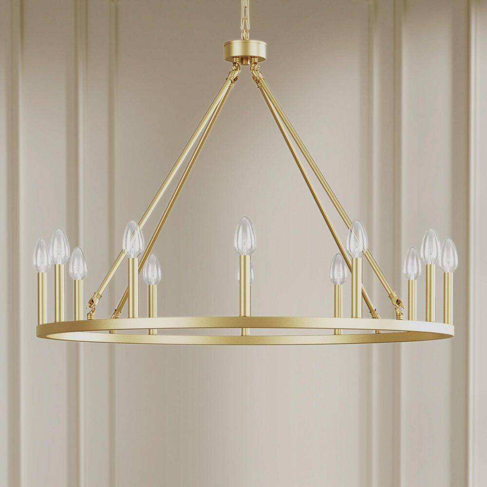 Bismarck 16-Light 40 in. Brass Modern Wagon Wheel Dimmable Chandeliers With Wrought Iron Accents Living Foyer Lighting price history on PriceWatchPro