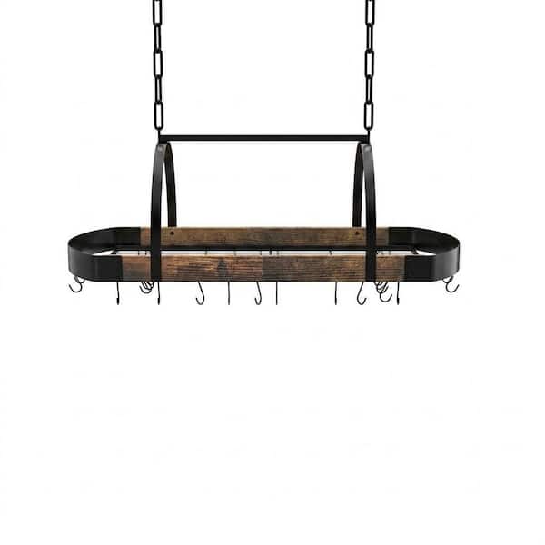 Ceiling Hanging Pot Rack, 32 Inch, Space-Saving Pot Hanger with 16 Detachable S Hooks, Sturdy Metal Frame