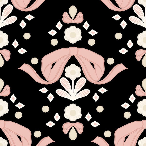 LELE SADOUGHI Bow Damask Black Vinyl Matte Peel and Stick Wallpaper