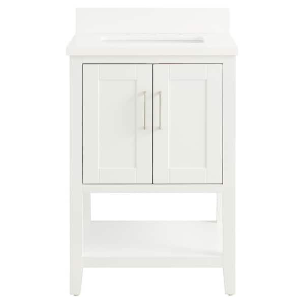 CHAMELEON CONCEPTS Waldorf 24 in. W x 21 in. D x 34 in. H Bath Vanity in White with Carrara Marble Top Single Sink Ceramic Basin