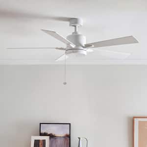 Lucian II 52 in. Matte White Downrod Mount Ceiling Fan with Pull Chain for Bedrooms or Living Rooms