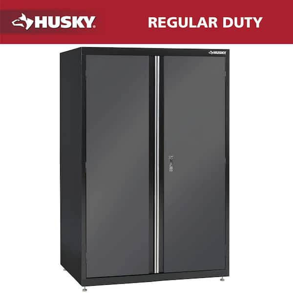 Regular Duty 46 in. W x 72 in. H x 24 in. D 3-Shelf 22-Gauge Steel Freestanding Garage Storage Cabinet in Black and Gray