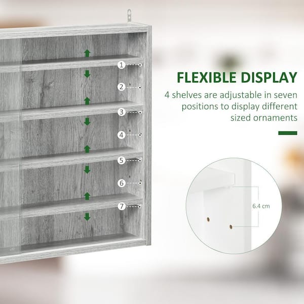 5-Tier Grey Wall-Mounted Display Cabinet Decorative Box, Glass