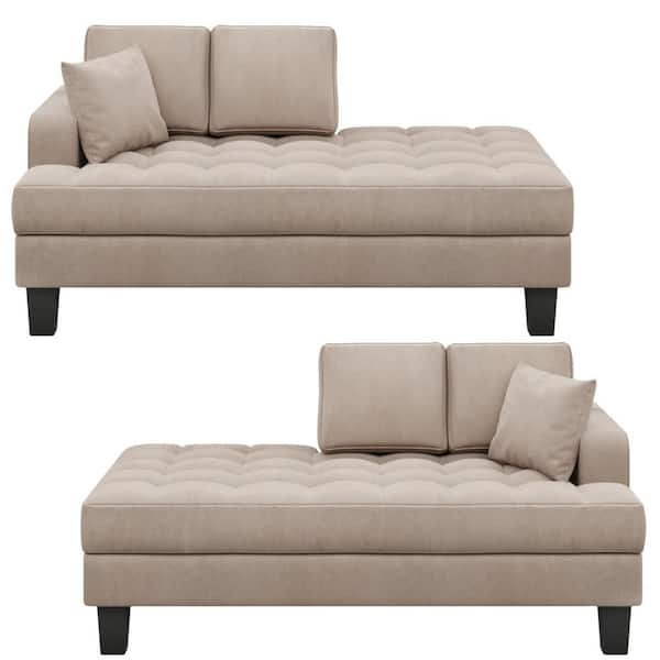 ANBAZAR 64 in. Tufted Chaise Lounge, Textured Fabric Upholstered Lounge Chairs in Gray w/Pillow (Set of 2)