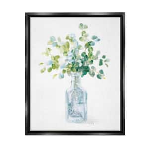 Flower Jar Still Life Green Blue Painting by Danhui Nai Floater Frame Nature Wall Art Print 21 in. x 17 in. .