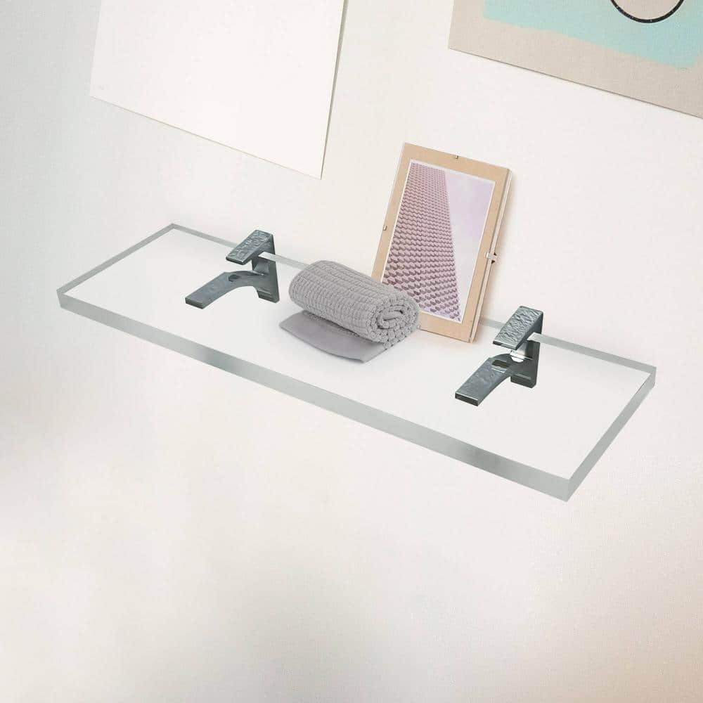 Clear Acrylic Floating Wall Shelves with Chrome Brackets, 11.5" x 6"