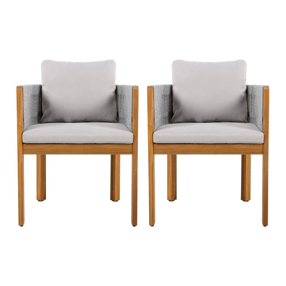 Acacia Wood Outdoor Dining Chair with Gray Cushions for Backyard, Garden (2-Pack) price history on PriceWatchPro