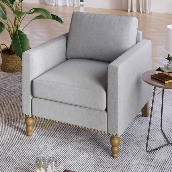 URTR Light Gray Classic Linen Armchair Accent Chair with Bronze