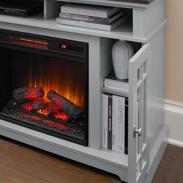 ft Sandinrayli 50 inch Electric Fireplace Heater Gray TV Stand 5 Open Shelves Heat up to 400 sq