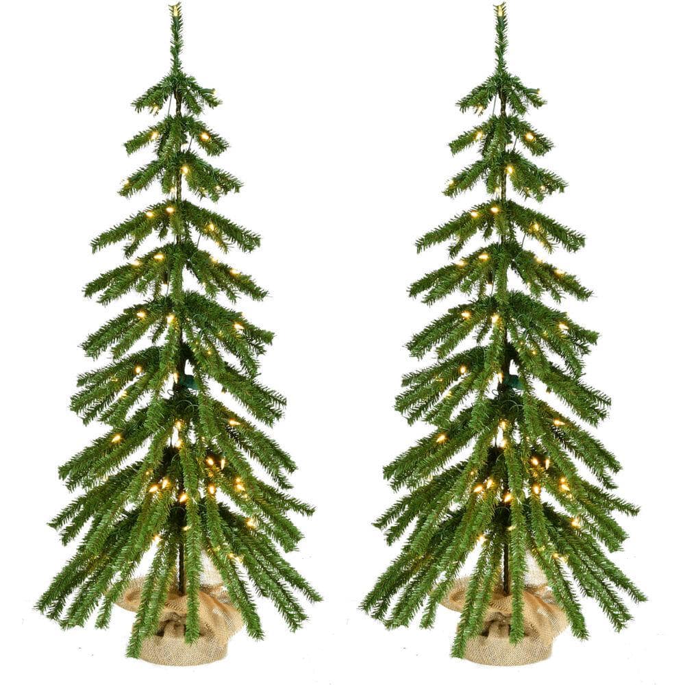 4 ft. Pre-Lit Downswept Farmhouse Fir Artificial Christmas Tree with Burlap