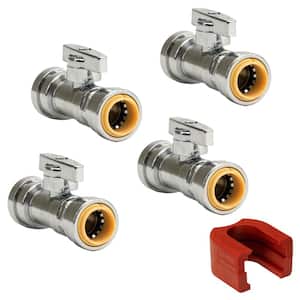1/2 in. Push-to-Connect x 1/2 in. Push-to-Connect Chrome Plated Brass Quarter-Turn Straight Stop Valve (4-Pack)