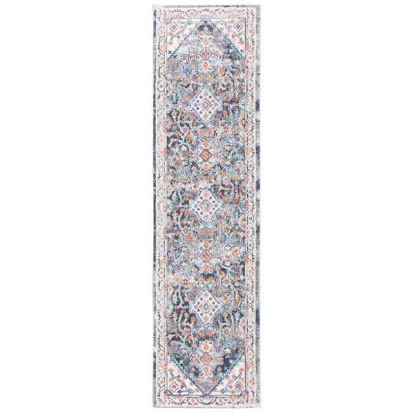 Phoenix 2 ft. x 10 ft. Ivory/Gray Ornate Medallion Runner Rug