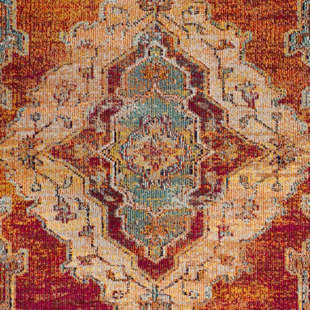 Reversible Orange and Light Blue Synthetic Rectangular Area Rug