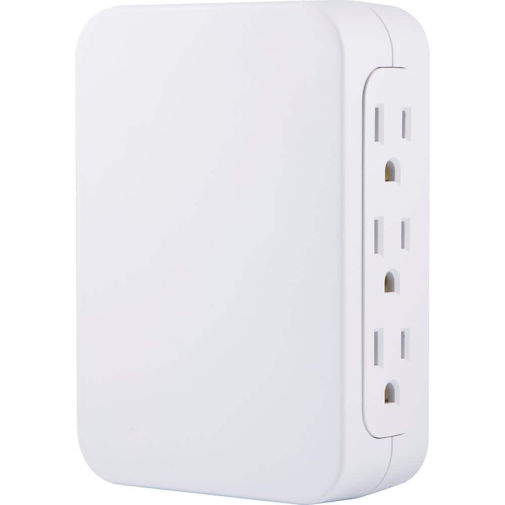 White 6-Outlet Side-Access Surge Protector Wall Tap