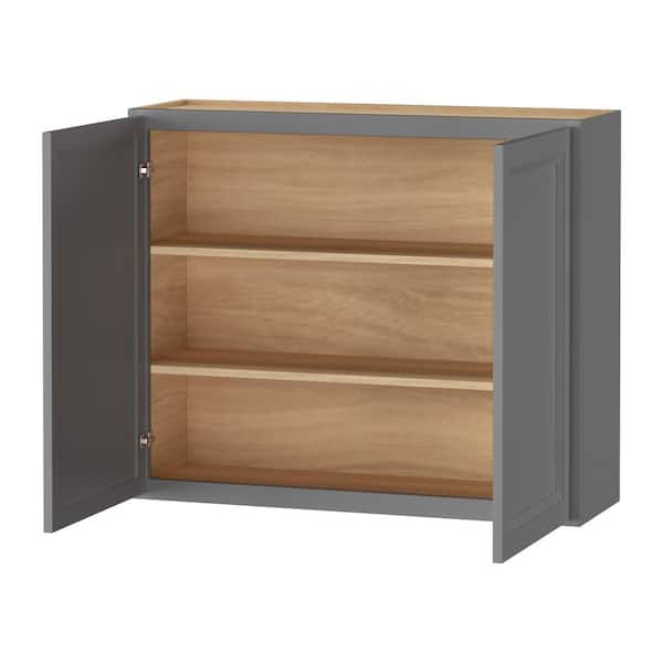 Keyport Shaker 36 in. W x 12 in. D x 30 in. H Plywood Tool-Free Ready To Assemble Wall Kitchen Cabinet in Charcoal