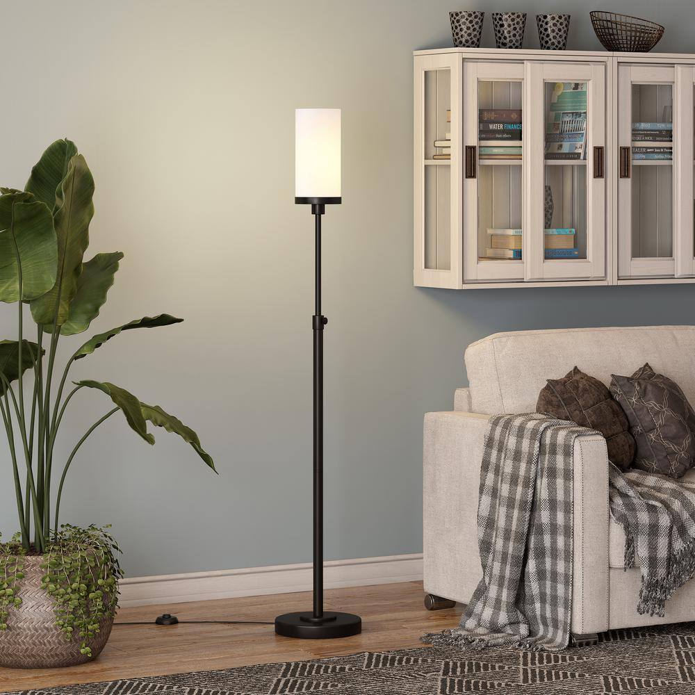 Frieda 66" Industrial Floor Lamp with White Milk Glass Shade